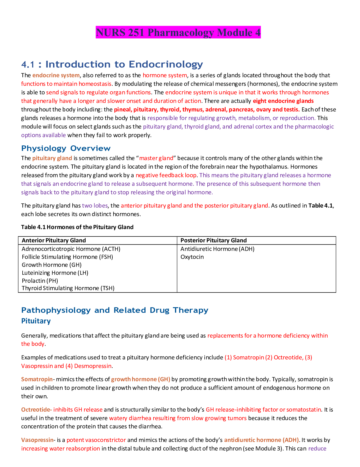 Preview of NURS 251 Pharmacology Module 4- Portage Learning